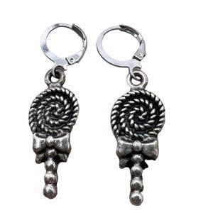 Silver lollipop dangle drop earrings